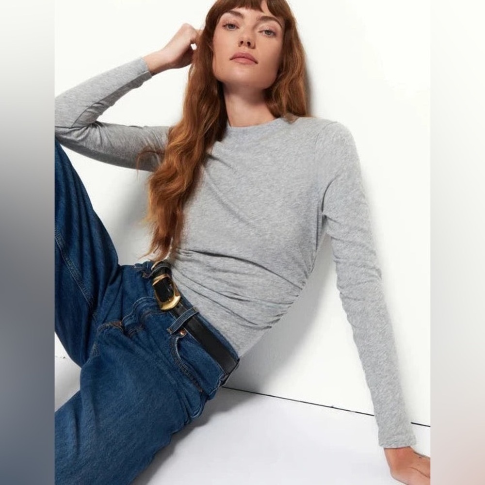 Nation LTD Rita Mock Neck Long Sleeve - Heather Grey M